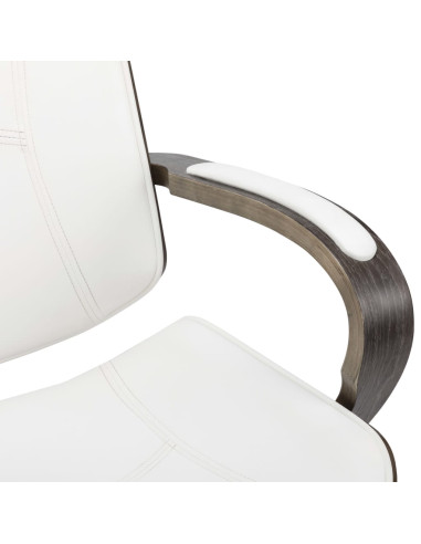 Sedia Girevole con Poggiatesta Bianca Similpelle Legno Curvato