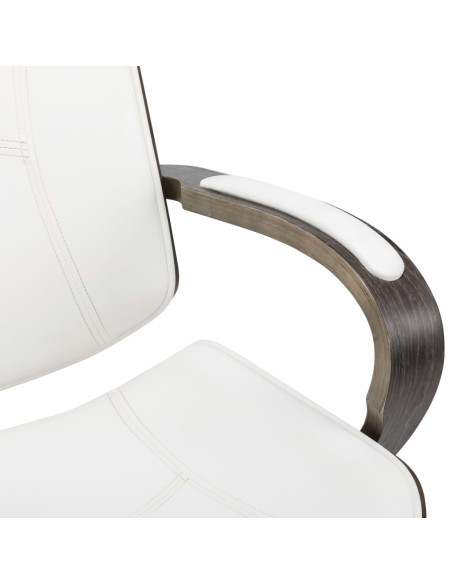 Sedia Girevole con Poggiatesta Bianca Similpelle Legno Curvato