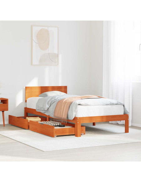 Struttura del letto 3 pcs Marrone cerato Legno di Pino Massello