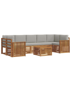 Set di divani da esterno 8 pcs Grigio Naturale e Chiaro 2
