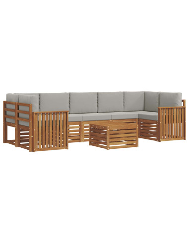 Set di divani da esterno 8 pcs Grigio Naturale e Chiaro