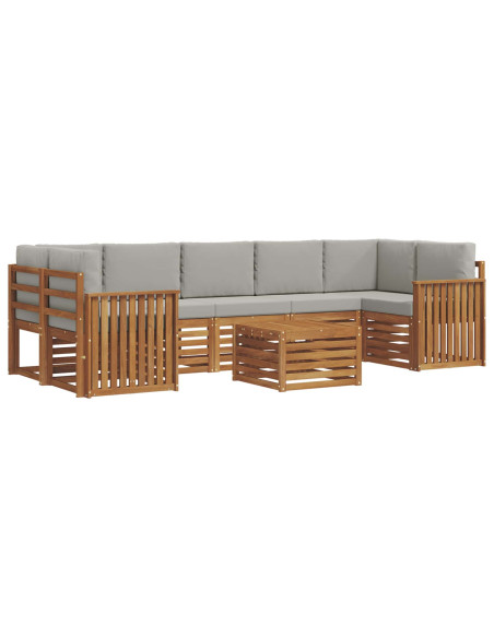 Set di divani da esterno 8 pcs Grigio Naturale e Chiaro