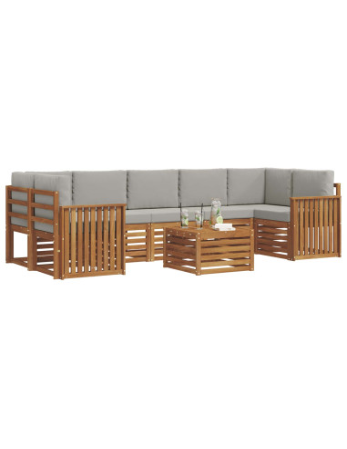 Set di divani da esterno 8 pcs Grigio Naturale e Chiaro