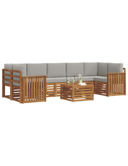Set di divani da esterno 8 pcs Grigio Naturale e Chiaro