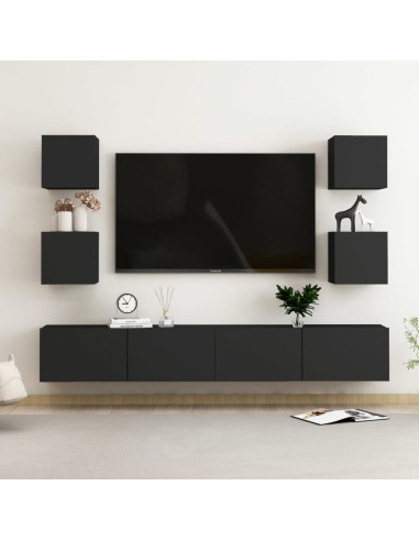 Set di Mobili Porta TV 6 pz Nero in Legno Multistrato