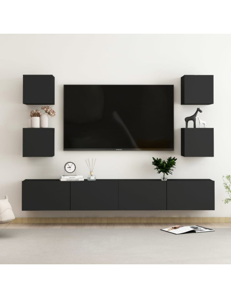 Set di Mobili Porta TV 6 pz Nero in Legno Multistrato