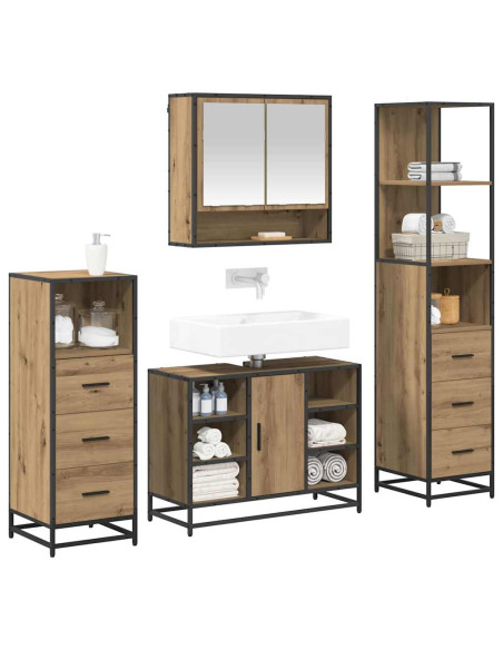 Set di mobili per il bagno con porta 4 pcs Rovere artigianale