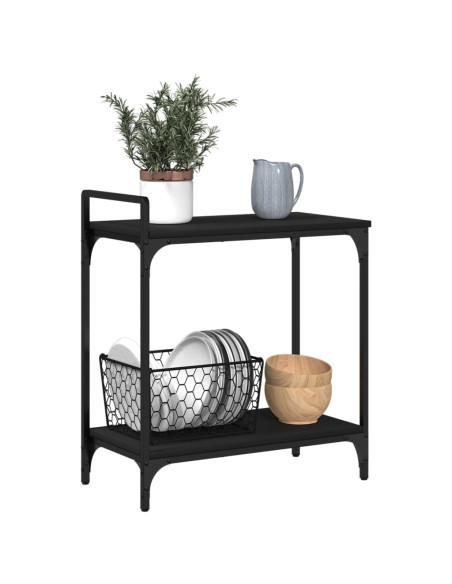 Carrello da Cucina Nero 60,5x31x72,5 cm in Legno Multistrato