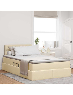 Letto con contenitore e LED con led Crema 120 x 190 cm Tessuto