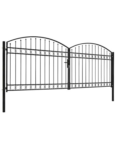 Cancello per recinzione ASSEN a doppia anta con parte superiore ad arco in acciaio 400x150 cm