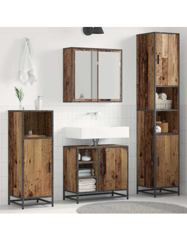 Set di mobili per il bagno con lo scaffale 3 pcs Legno vecchio