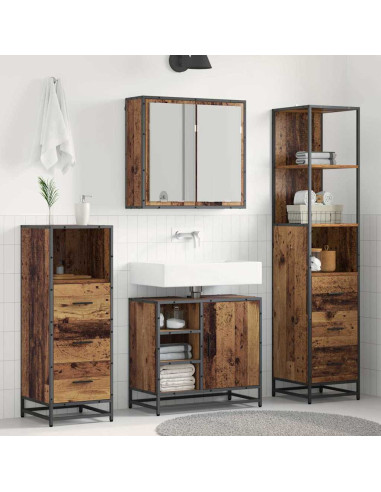 Set di mobili per il bagno con cassetto 4 pcs Legno vecchio