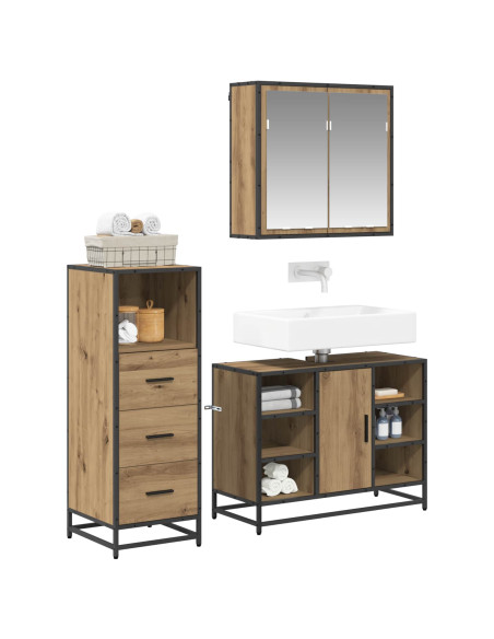 Set di mobili per il bagno con porta 3 pcs Rovere artigianale