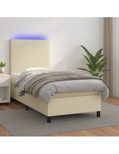 Giroletto a Molle con Materasso e LED Crema 80x200cm Similpelle