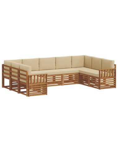 Set divani 9 pcs Naturale e Beige Legno di Acacia Massello