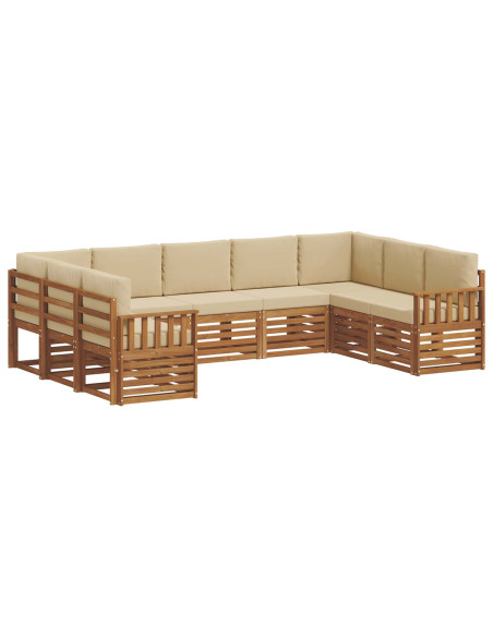 Set divani 9 pcs Naturale e Beige Legno di Acacia Massello