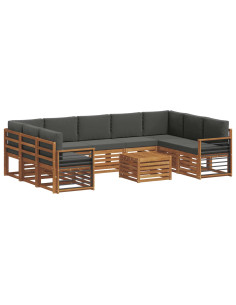 Set divani 10 pcs Naturale e Antracite Legno di Acacia Massello 2