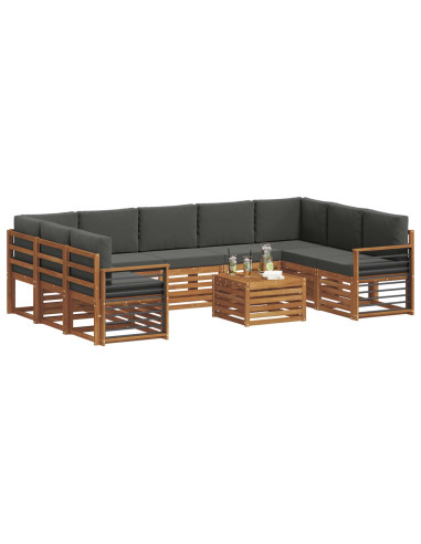 Set divani 10 pcs Naturale e Antracite Legno di Acacia Massello