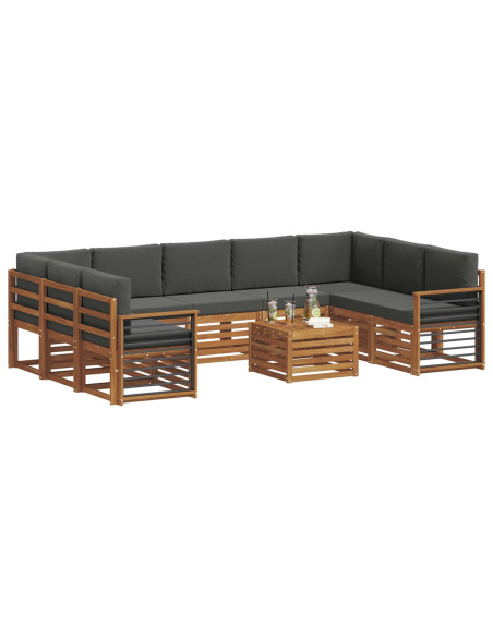 Set divani 10 pcs Naturale e Antracite Legno di Acacia Massello