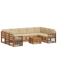 Set divani 10 pcs Naturale e Beige Legno di Acacia Massello 2
