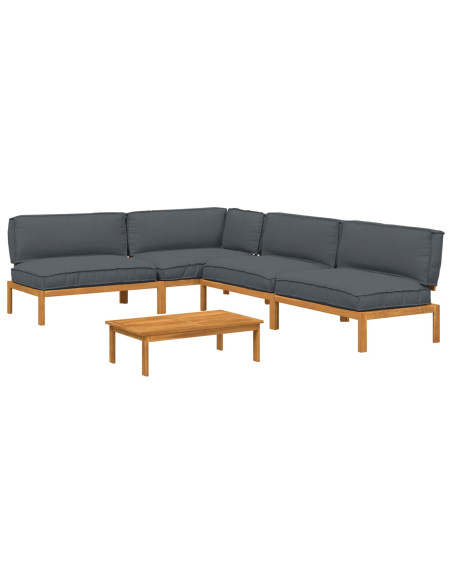 Set di divani 5 pcs Antracite Legno di Acacia Massello