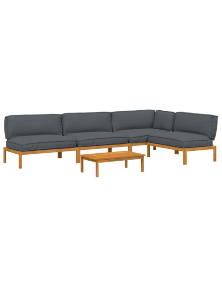 Set di divani 5 pcs Antracite Legno di Acacia Massello