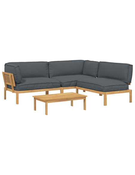 Set di divani 4 pcs Antracite Legno di Acacia Massello