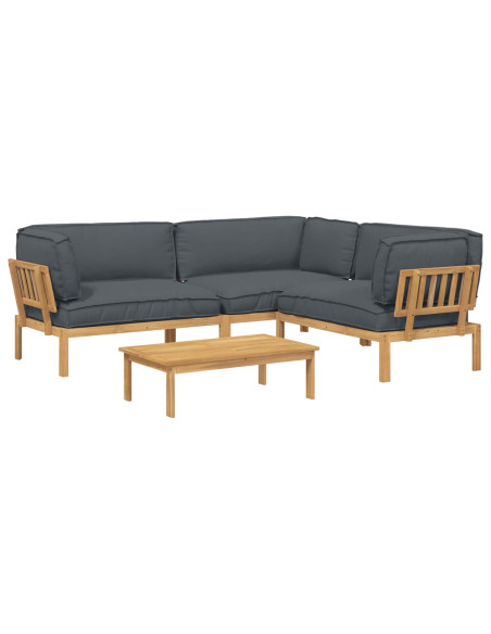 Set di divani 4 pcs Antracite Legno di Acacia Massello