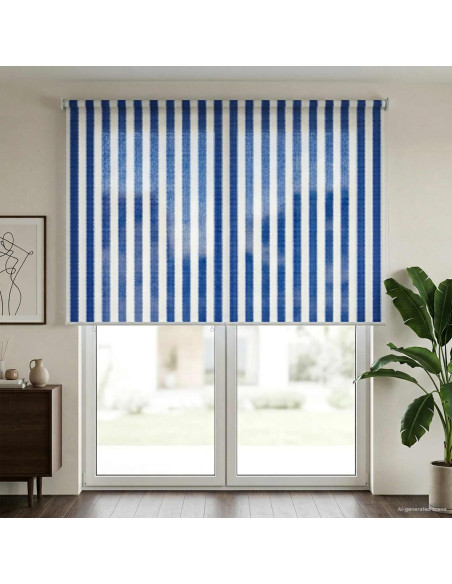 Tenda a Rullo Esterno Blocco UV 90% Strisce Blu e Bianche HDPE