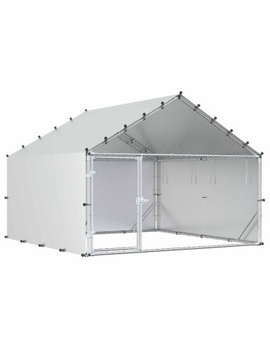 Pollaio con tetto Argento 200 x 200 x 150 cm Acciaio zincato