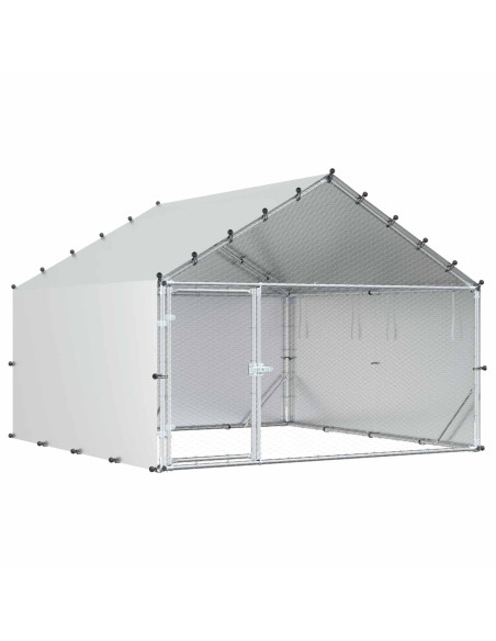 Pollaio con tetto Argento 200 x 200 x 150 cm Acciaio zincato