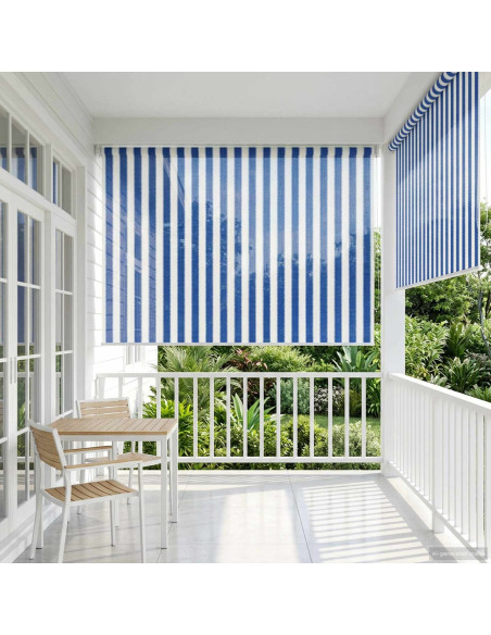 Tenda a Rullo Esterno Blocco UV 90% Strisce Blu e Bianche HDPE