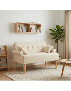 Loveseat con bottoni imbottiti Crema 120 x 65 x 79 cm Tessuto