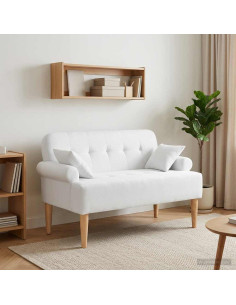 Loveseat con bottoni imbottiti Bianco 120 x 65 x 79 cm Tessuto