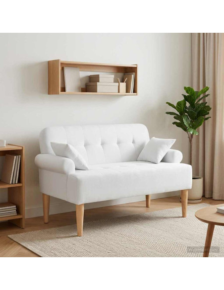 Loveseat con bottoni imbottiti Bianco 120 x 65 x 79 cm Tessuto