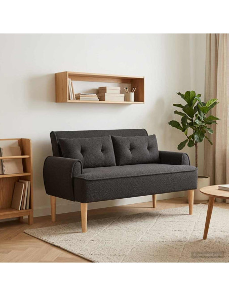 Loveseat con bottoni imbottiti Nero 117 x 67 x 77 cm Bouclé