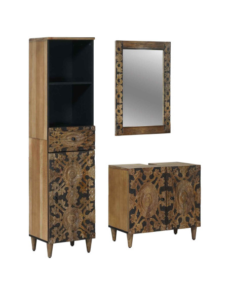 Set di mobili per il bagno con cassetto con porta 3 pcs Marrone
