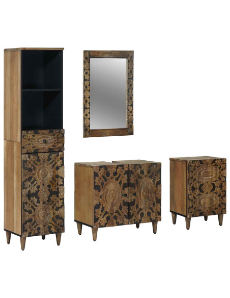 Set di mobili per il bagno con cassetto con porta 4 pcs Marrone