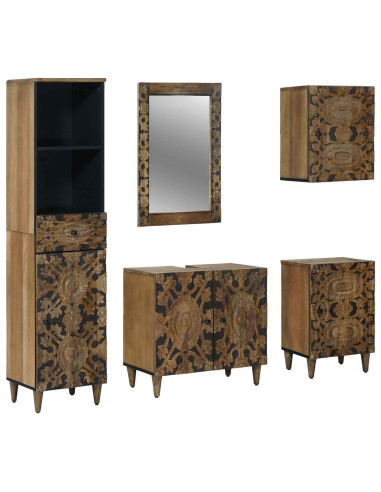 Set di mobili per il bagno con cassetto con porta 5 pcs Marrone