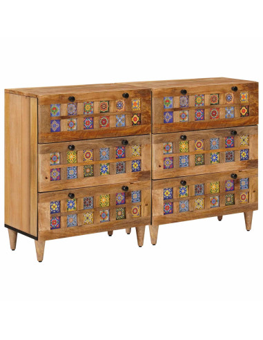 Credenza 2 pcs Naturale 60 x 33 x 75 cm Legno di mango massello