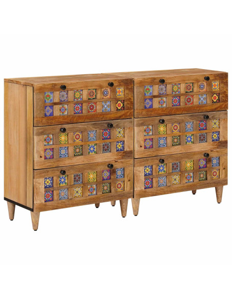 Credenza 2 pcs Naturale 60 x 33 x 75 cm Legno di mango massello