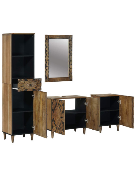 Set di mobili per il bagno con cassetto con porta 4 pcs Marrone