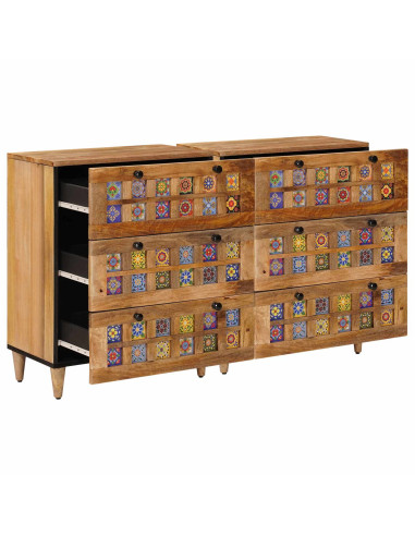 Credenza 2 pcs Naturale 60 x 33 x 75 cm Legno di mango massello