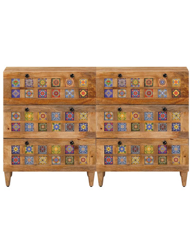 Credenza 2 pcs Naturale 60 x 33 x 75 cm Legno di mango massello