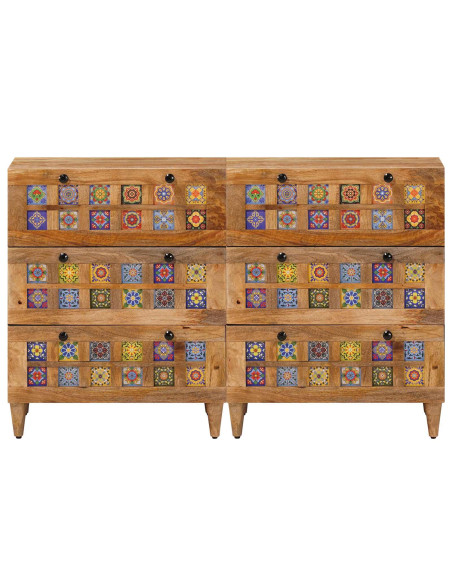Credenza 2 pcs Naturale 60 x 33 x 75 cm Legno di mango massello