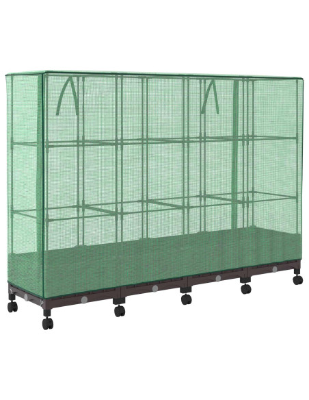 Vaso da Giardino con Copertura per Serra e Ruote 4 pz Marrone