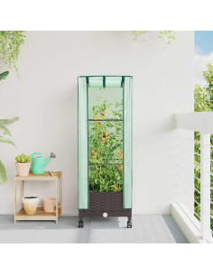 Vaso da Giardino con Copertura per Serra e Ruote Marrone PP