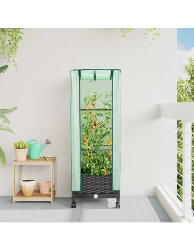 Vaso da Giardino con Copertura per Serra e Ruote Nero PP
