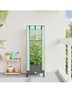 Vaso da Giardino con Copertura per Serra e Ruote Grigio Chiaro