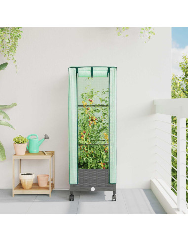 Vaso da Giardino con Copertura per Serra e Ruote Grigio Chiaro